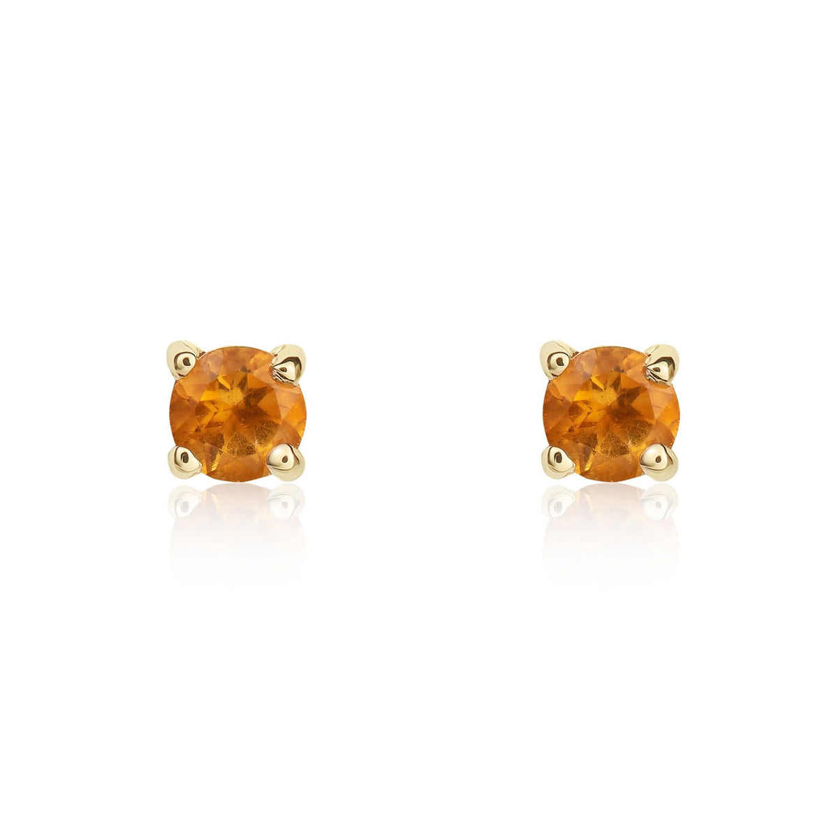 9ct Yellow Gold Round Natural Citrine Claw Stud Earrings — 3mm