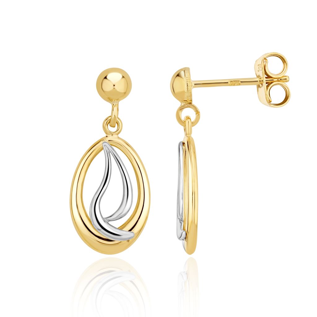9ct Yellow And White Gold Open Oval and Squiggle Drop Earrings