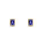 9ct Yellow Gold Octagonal Emerald Cut Natural Tanzanite Rubover Stud Earrings — 5x3mm