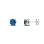 9ct White Gold Round Natural London Blue Topaz Claw Set Stud Earrings — 6mm