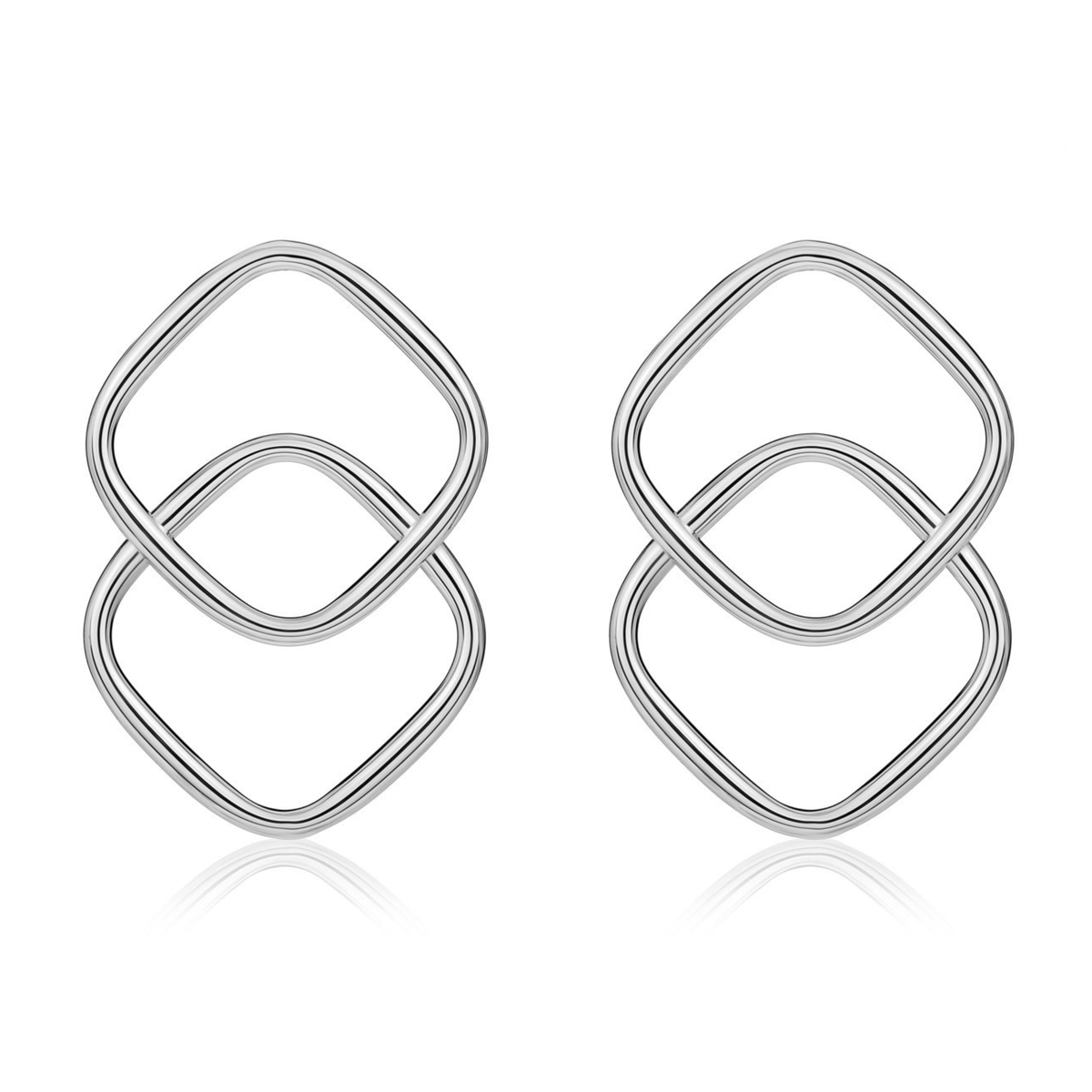 9ct White Gold Overlapped Cushion Stud Earrings