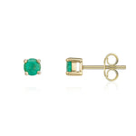 9ct Yellow Gold Round Natural Emerald Claw Stud Earrings — 4mm