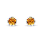 9ct White Gold Round Natural Citrine Rubover Stud Earrings — 6mm