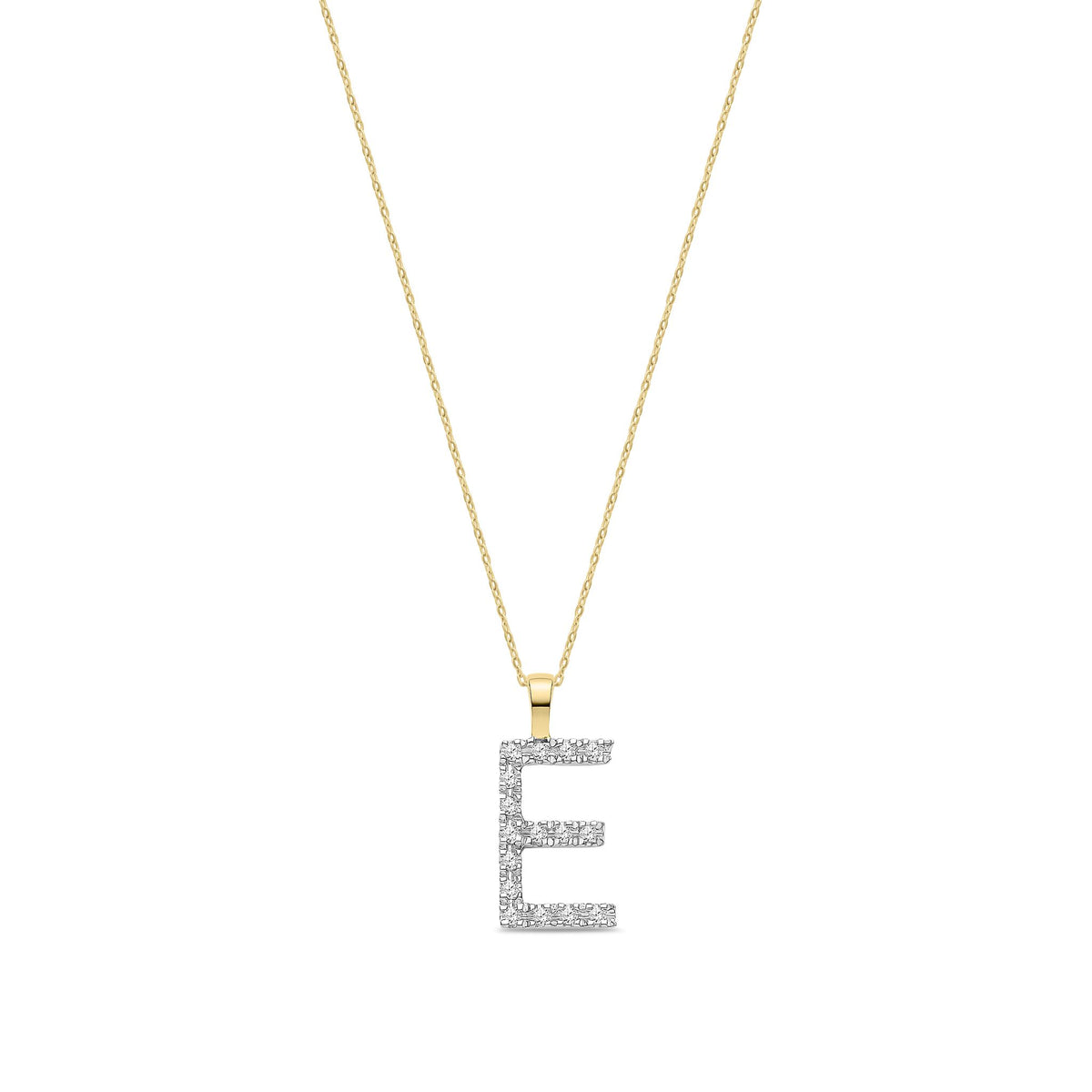 9ct Yellow Gold Natural Diamond Initial E Pendant — 0.04ct