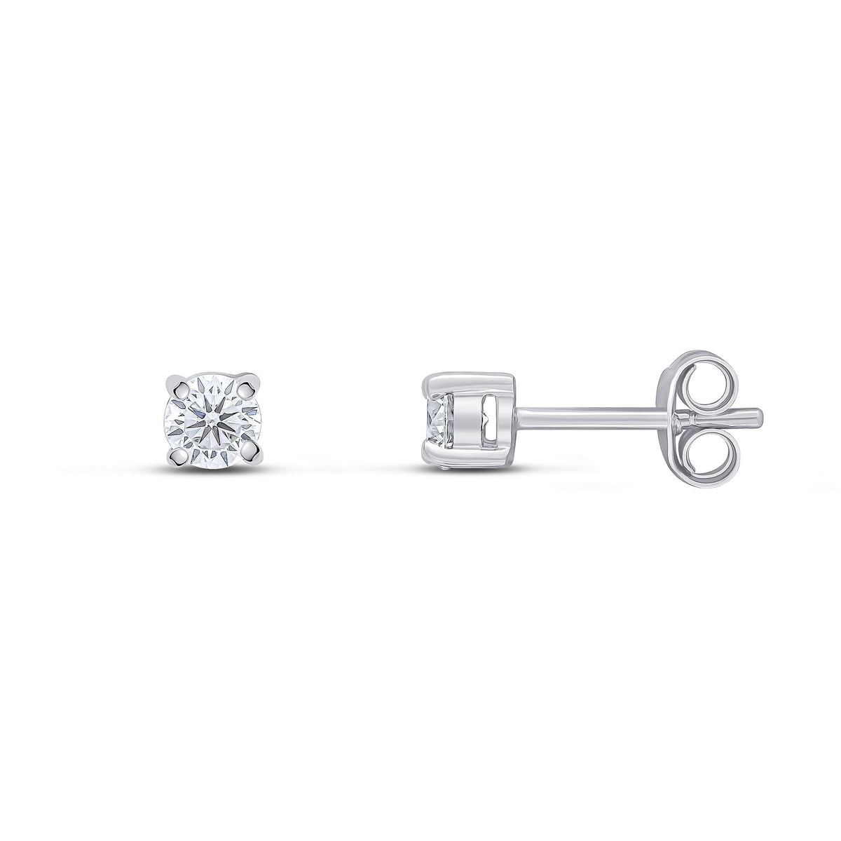 9ct White Gold Round Cubic Zirconia CZ Claw Stud Earrings — 4mm