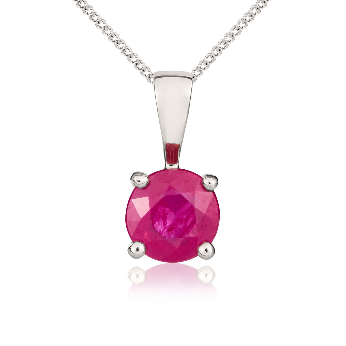 9ct White Gold Round Natural Ruby Claw Pendant — 5mm