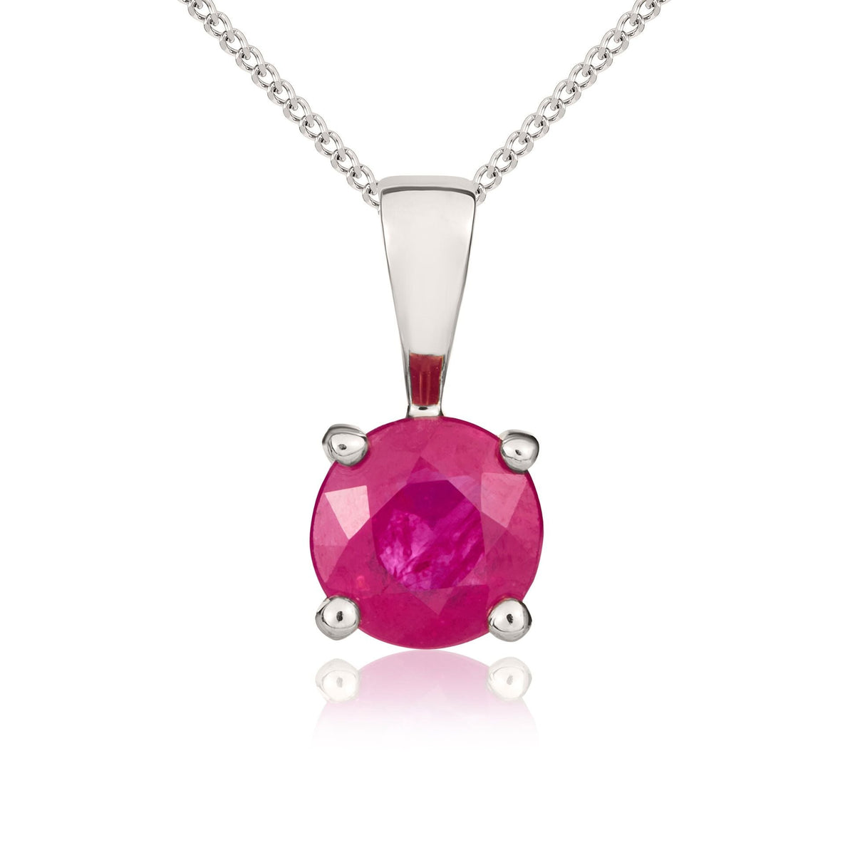 9ct White Gold Round Natural Ruby Claw Pendant — 5mm