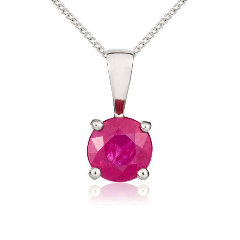 9ct White Gold Round Natural Ruby Claw Pendant — 5mm