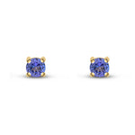9ct Yellow Gold Round Natural Tanzanite Claw Stud Earrings — 4mm