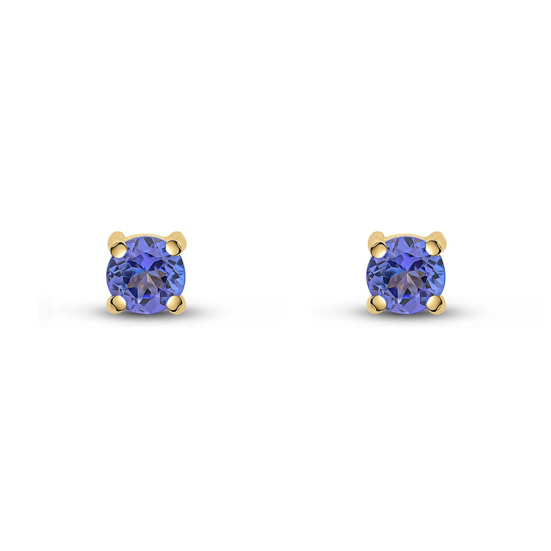 9ct Yellow Gold Round Natural Tanzanite Claw Stud Earrings — 4mm