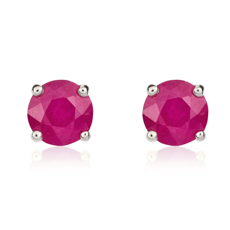 9ct White Gold Round Natural Ruby Claw Set Stud Earrings — 5mm