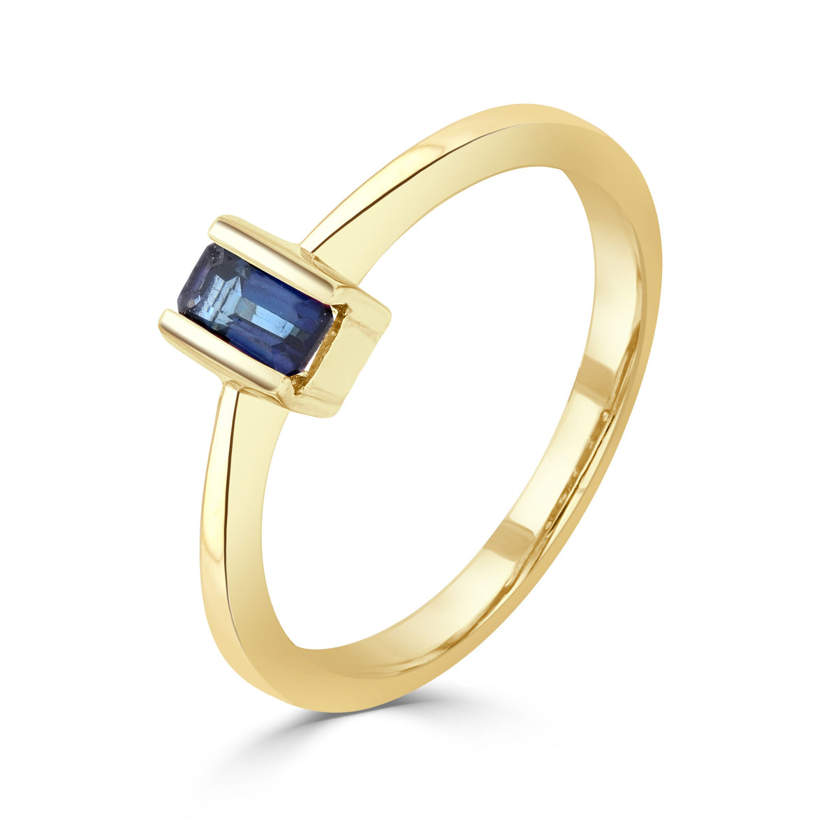 9ct Yellow Gold Octagonal Emerald Cut Natural Sapphire Single Stone Bar Ring — 5x3mm