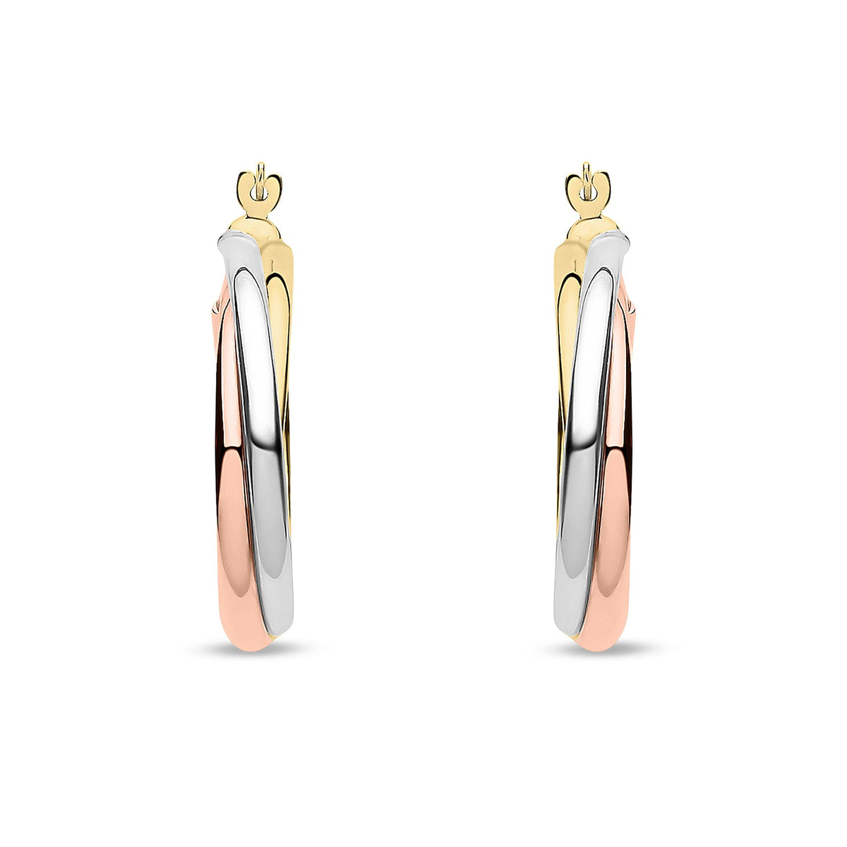 9ct Three Tone Gold Round Russian Wedding Hoop Earrings — 23mm