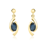 9ct Yellow Gold Oval Natural Sapphire 'Eye' Drop Earrings — 6x4mm