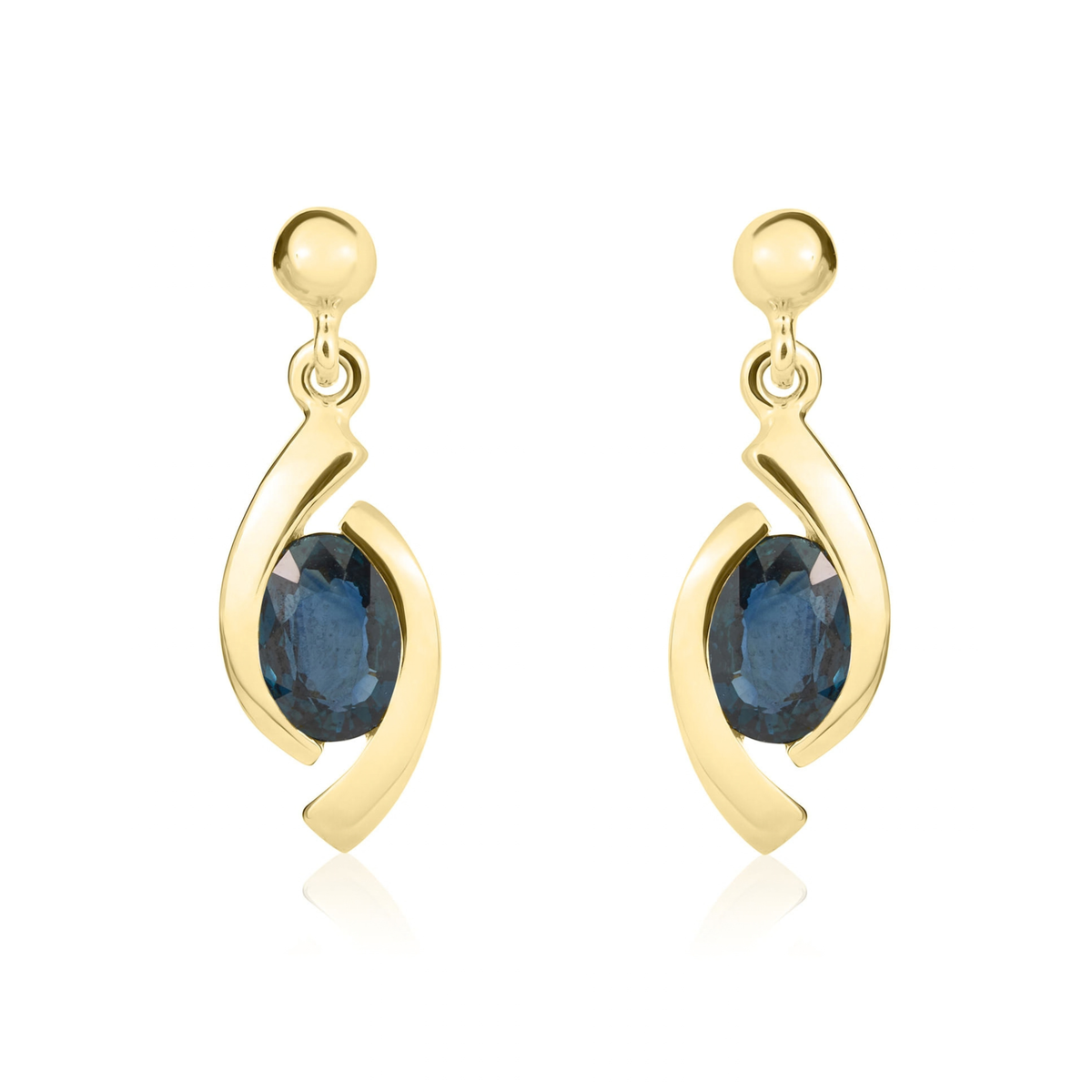 9ct Yellow Gold Oval Natural Sapphire 'Eye' Drop Earrings — 6x4mm