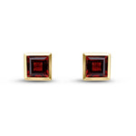 9ct Yellow Gold Square Natural Garnet Rubover Stud Earrings — 5mm