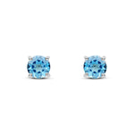 9ct White Gold Round Natural Swiss Blue Topaz Claw Set Stud Earrings — 6mm
