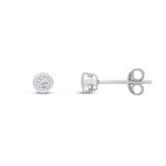 9ct White Gold Round Cubic Zirconia CZ Rubover Stud Earrings — 3mm