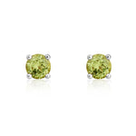 9ct White Gold Round Natural Peridot Claw Stud Earrings — 4mm