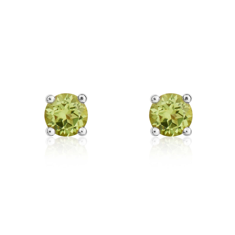 9ct White Gold Round Natural Peridot Claw Stud Earrings — 4mm
