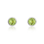9ct White Gold Round Natural Peridot Rubover Stud Earrings — 3mm