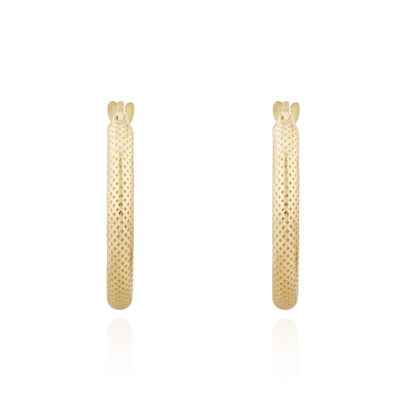9ct Gold Stippled Round Hoop Earrings — 20mm