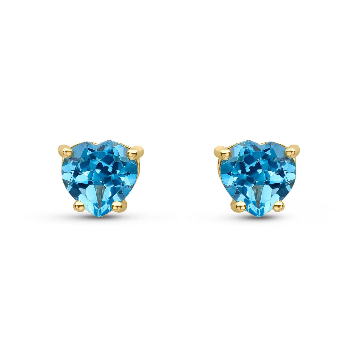 9ct Yellow Gold Heart Natural Swiss Blue Topaz Claw Stud Earrings