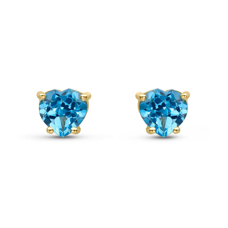 9ct Yellow Gold Heart Natural Swiss Blue Topaz Claw Stud Earrings