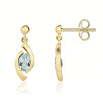 9ct Yellow Gold Oval Natural Aquamarine 'Eye' Drop Earrings — 6x4mm