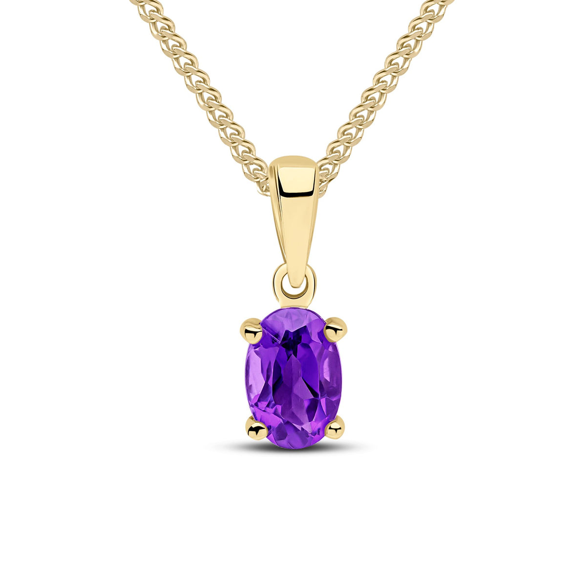 9ct Yellow Gold Oval Natural Amethyst Claw Pendant — 6x4mm