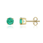 9ct Yellow Gold Round Natural Emerald Claw Stud Earrings — 5mm