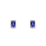 9ct White Gold Octagonal Emerald Cut Natural Tanzanite Rubover Stud Earrings — 5x3mm