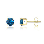 9ct Yellow Gold Round Natural London Blue Topaz Claw Stud Earrings — 5mm