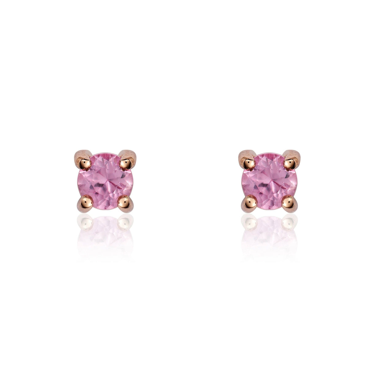 9ct Rose Gold Round Natural Pink Sapphire Claw Stud Earrings — 3mm
