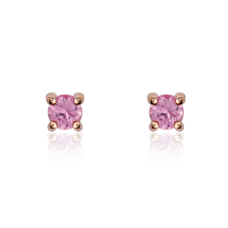 9ct Rose Gold Round Natural Pink Sapphire Claw Stud Earrings — 3mm