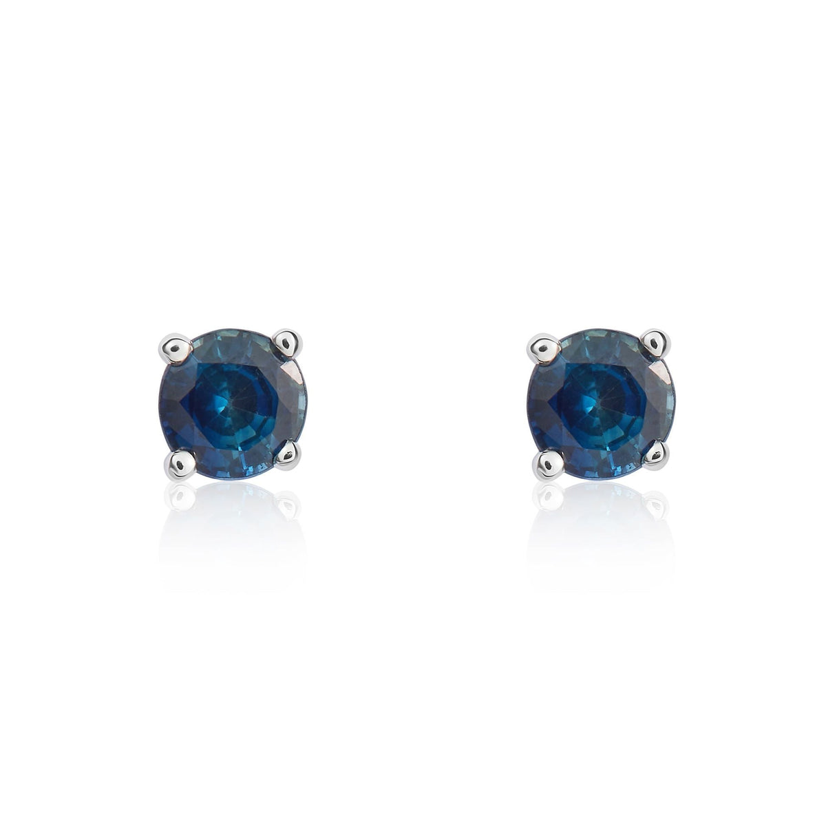 9ct White Gold Round Natural Sapphire Claw Stud Earrings — 4mm