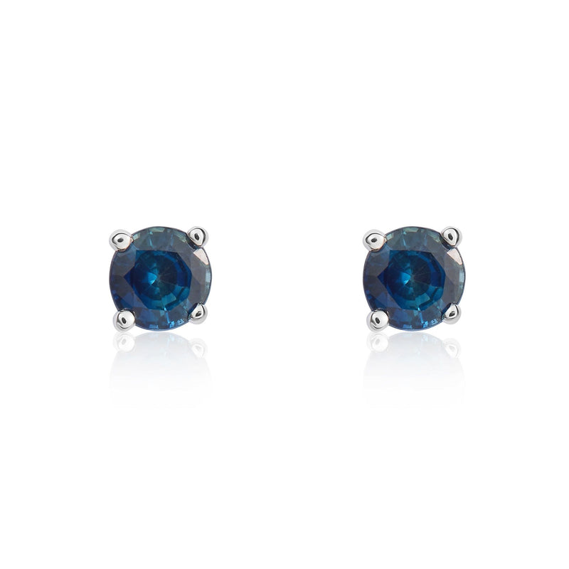9ct White Gold Round Natural Sapphire Claw Stud Earrings — 4mm