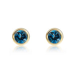 9ct Yellow Gold Round Natural London Blue Topaz Rubover Stud Earrings — 4mm
