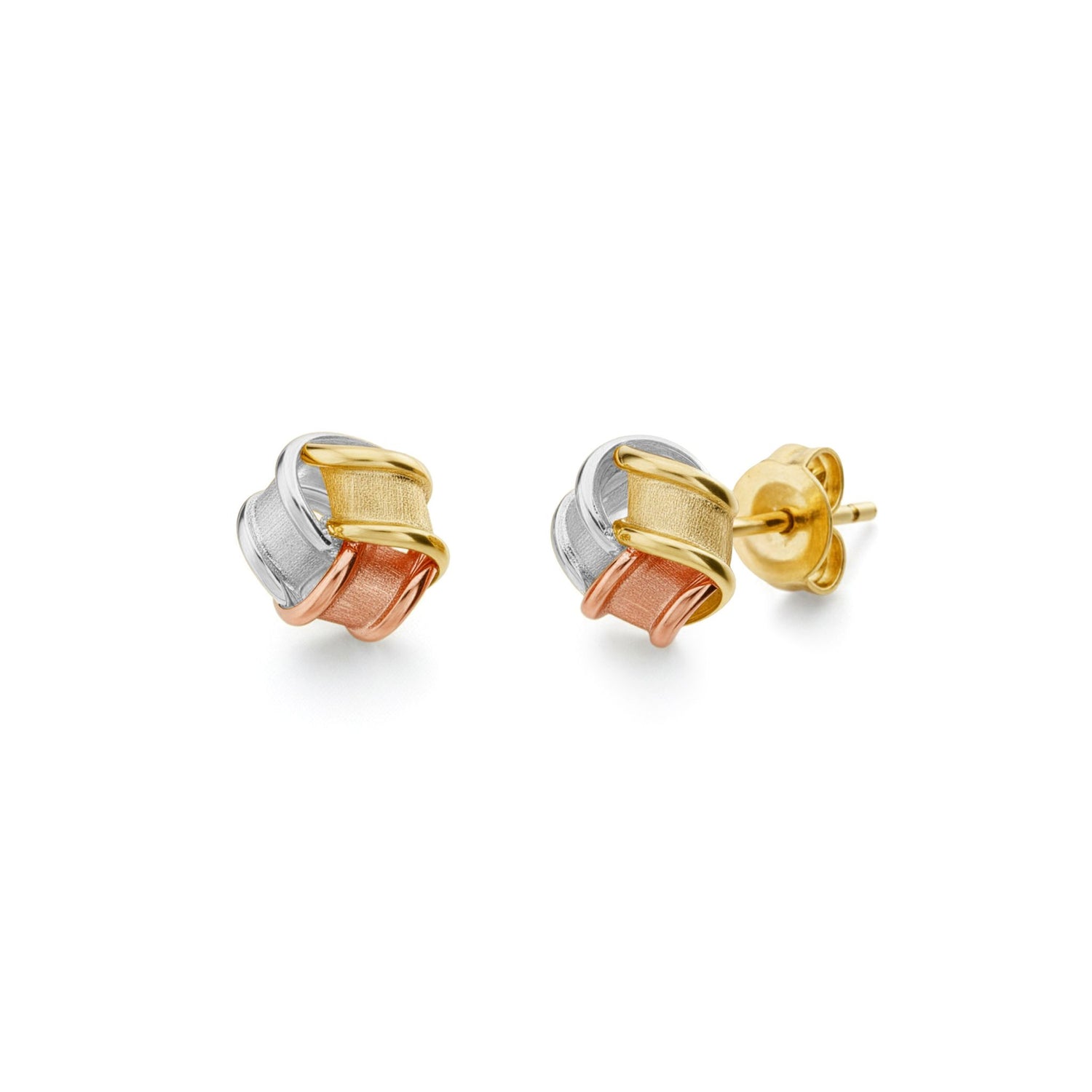 9ct Three-Tone Gold Polished Interlaced Knot Stud Earrings — 7.5mm