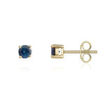 9ct Yellow Gold Round Natural Sapphire Claw Stud Earrings — 4mm
