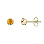 9ct Yellow Gold Round Natural Citrine Rubover Stud Earrings — 3mm