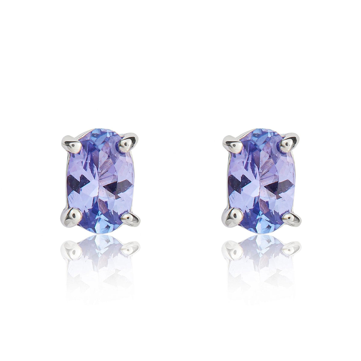 9ct White Gold Oval Natural Tanzanite Claw Stud Earrings —5x3mm