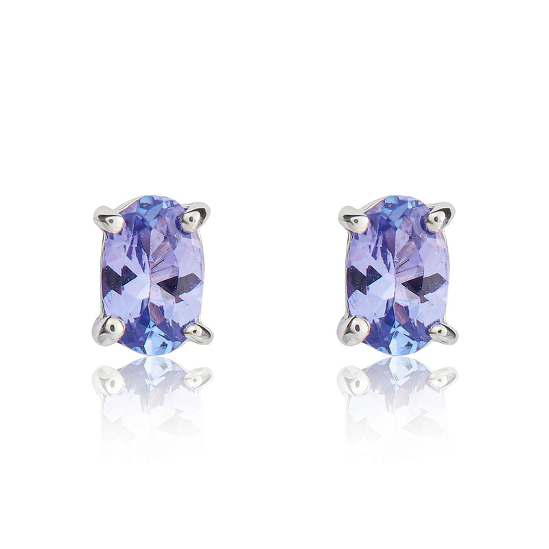 9ct White Gold Oval Natural Tanzanite Claw Stud Earrings —5x3mm