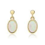 9ct Yellow Gold Oval Natural Opal Rubover Drop Earrings — 7x5mm