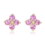 9ct Yellow Gold Round Natural Pink Sapphire Four Stone Cluster Stud Earrings