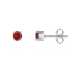 9ct White Gold Round Natural Garnet Claw Stud Earrings — 4mm