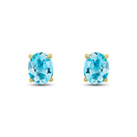 9ct Yellow Gold Oval Natural Swiss Blue Topaz Claw Stud Earrings — 9x7mm