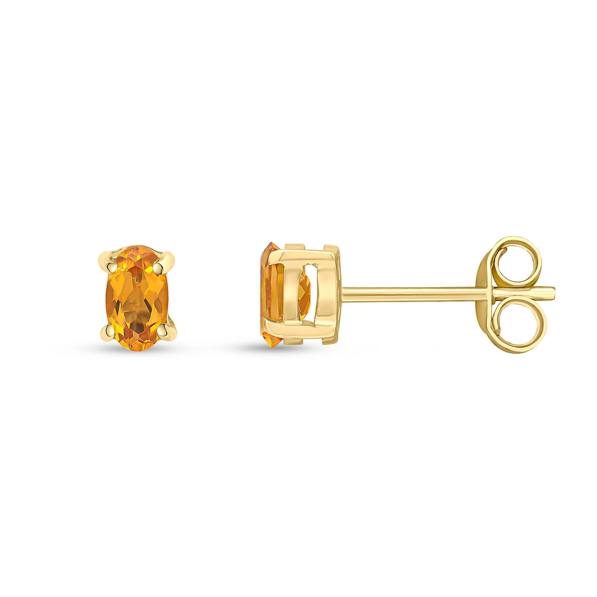 9ct Yellow Gold Oval Natural Citrine Claw Stud Earrings — 5x3mm