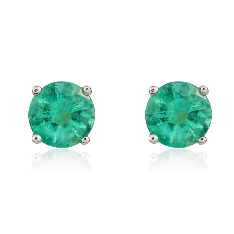9ct White Gold Round Natural Emerald Claw Set Stud Earrings — 5mm