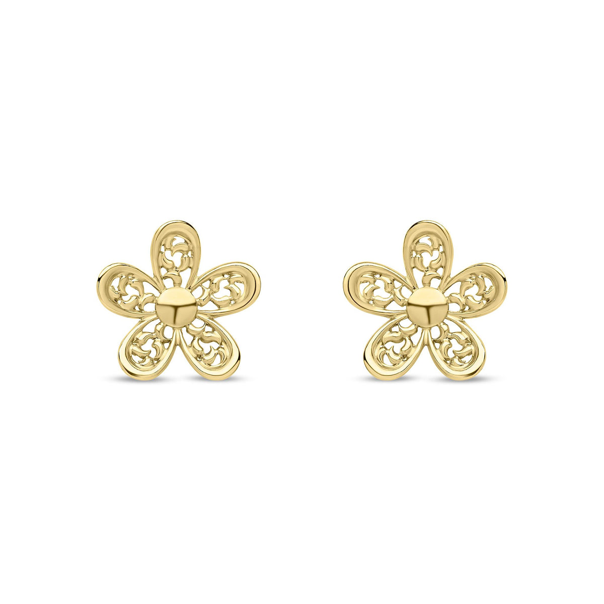 9ct Yellow Gold Filigree Flower Stud Earrings
